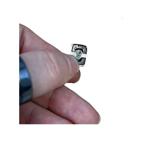 Sterling Silver Blue Turquoise Marcasite Post Earrings, Vintage Turquoise Studs - Picture 5 of 8